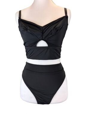 Adore Me Black Bikini Set Ruched Cutout High Waist Top 2X Bottom 1X